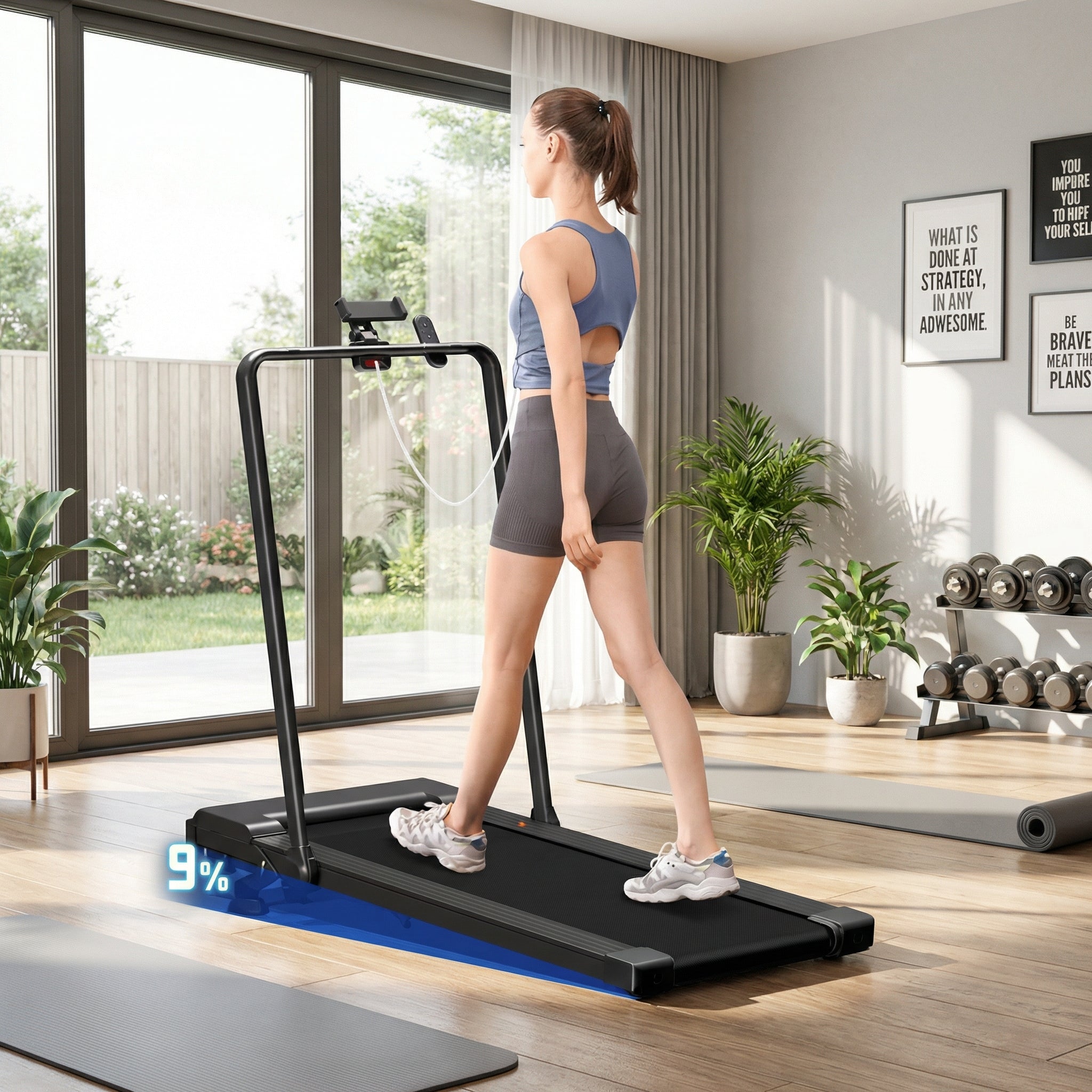 Folding Treadmill with Power Incline and Bluetooth Speakers for Home Gym
